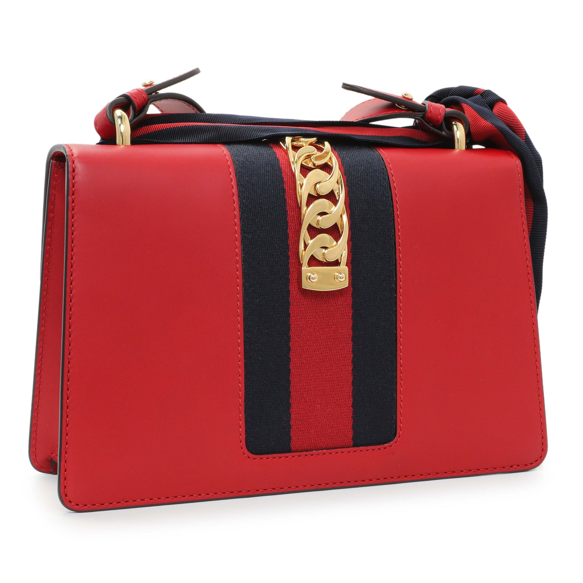 Exclusive Gucci Hibiscus Red Calfskin Small Sylvie Shoulder Bag — Side View