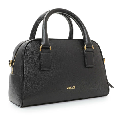 Exclusive Versace Black Grained Calfskin Virtus Small Bowling Bag — Side View