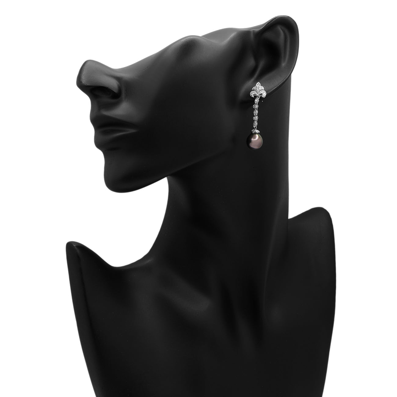 Exclusive 18K White Gold Tahitian South Sea Pearl Drop Earrings — Back View