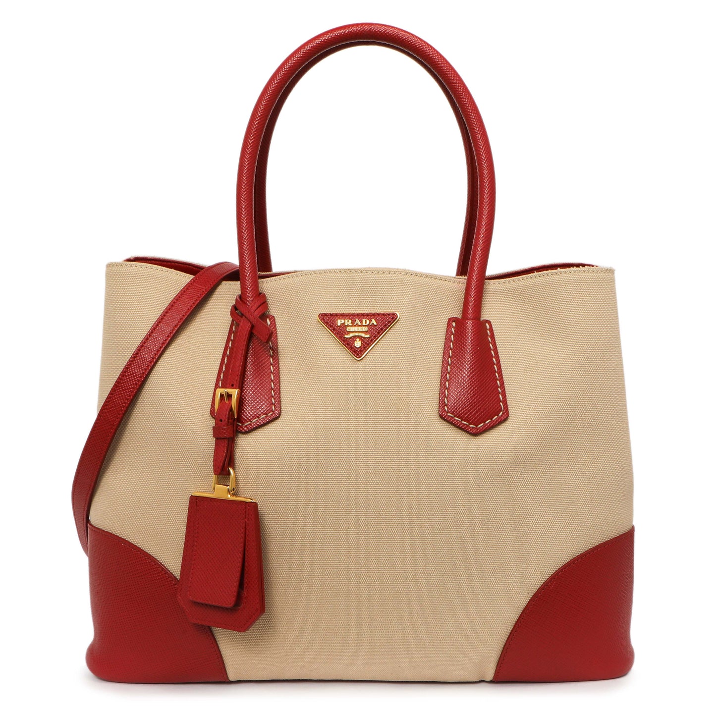 Exclusive Prada Canapa Saffiano Large Double Bag — Front View