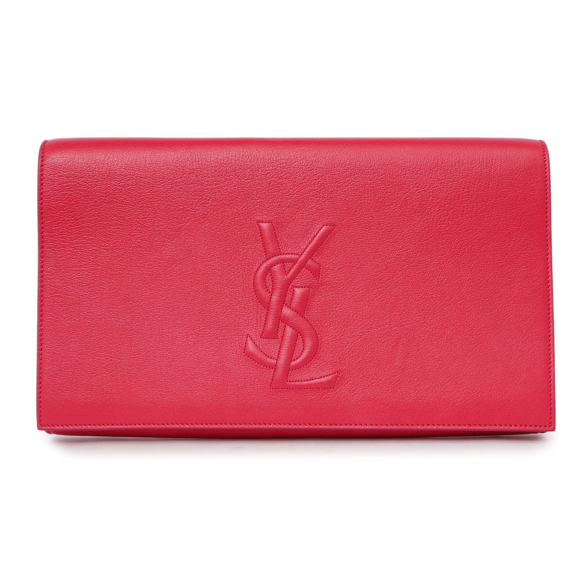 Exclusive Saint Laurent Fuchsia Calfskin Monogram Large Belle De Jour Clutch — Front View
