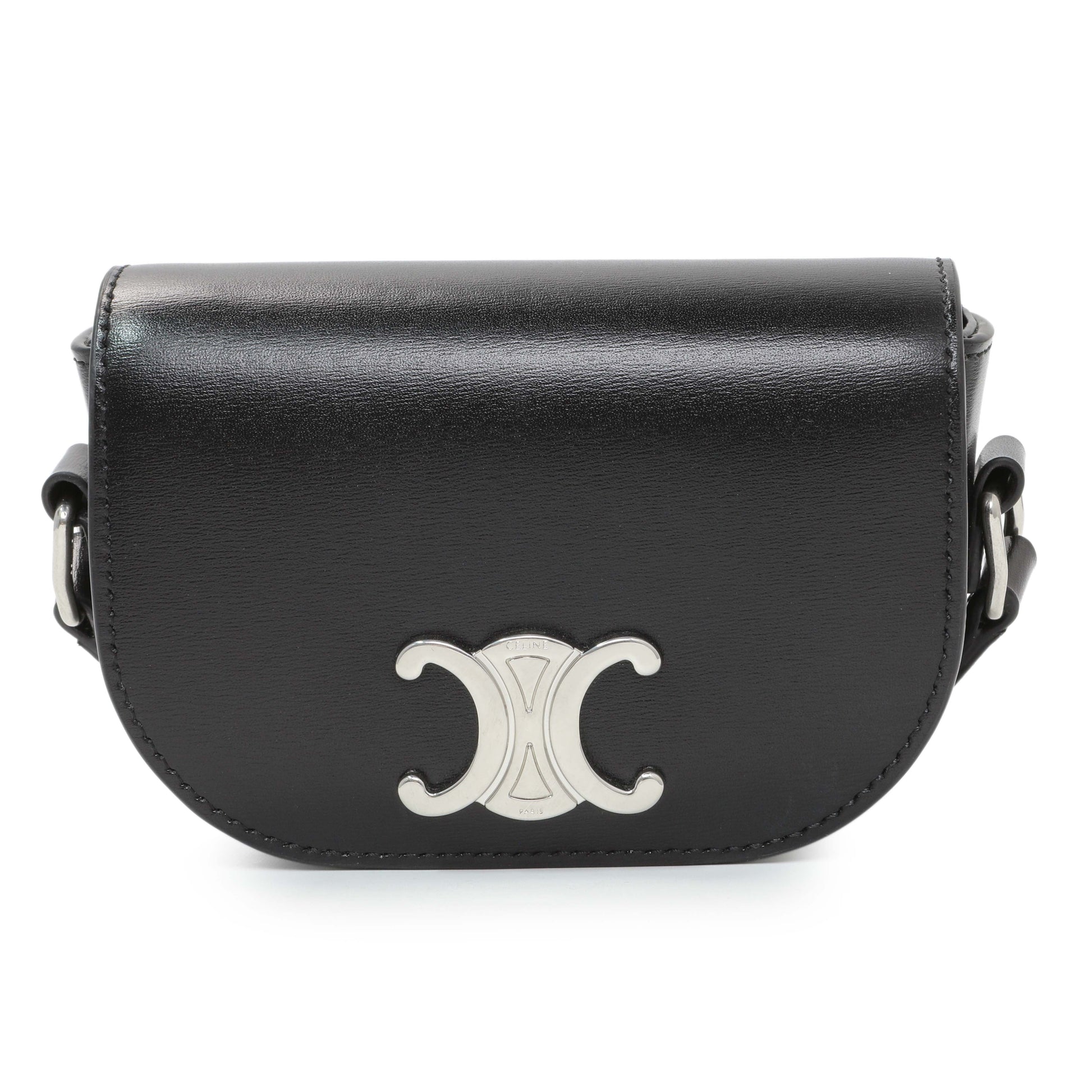 Exclusive Celine Black Shiny Calfskin Nano Triomphe Besace — Side View
