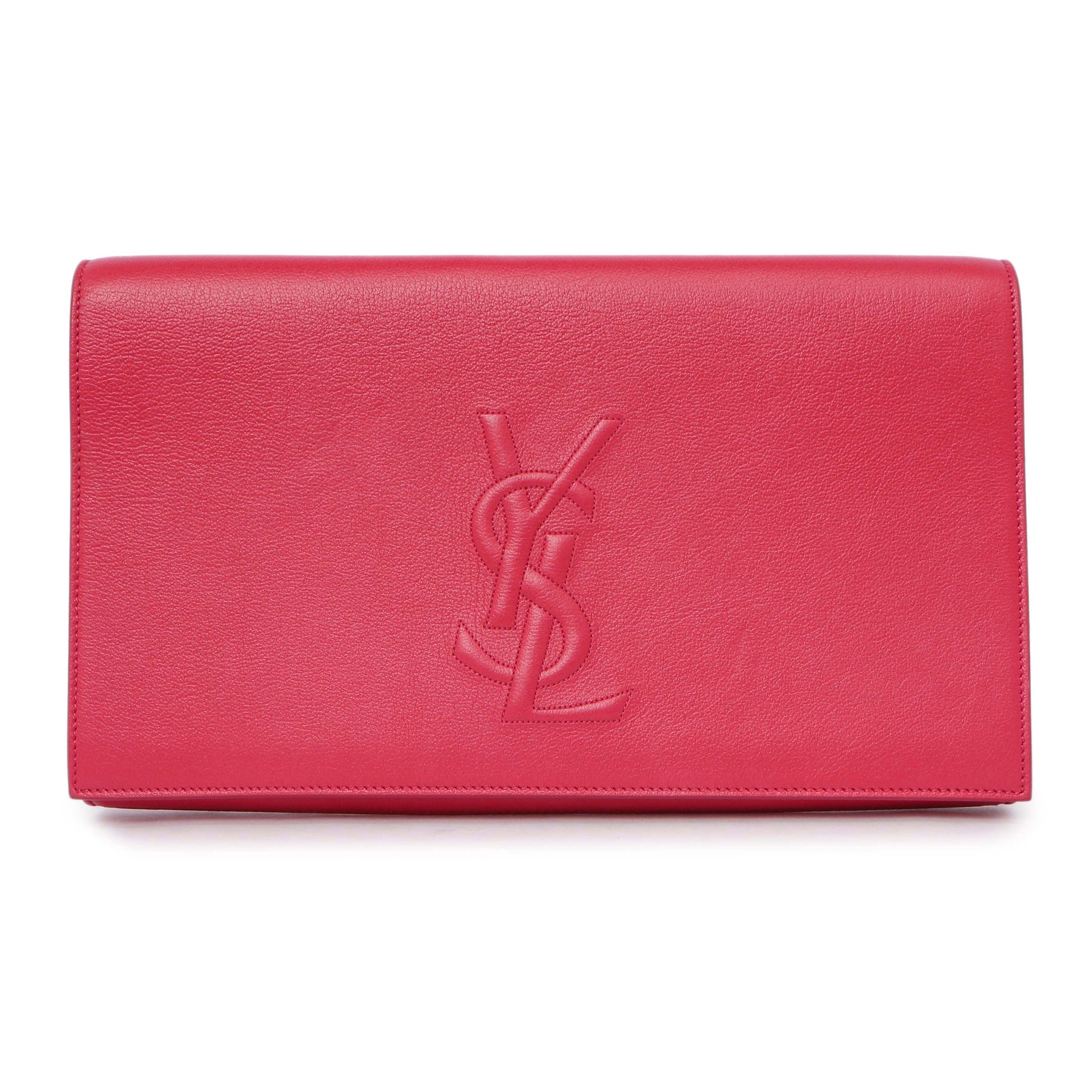 Exclusive Saint Laurent Fuchsia Calfskin Monogram Large Belle De Jour Clutch — Front View