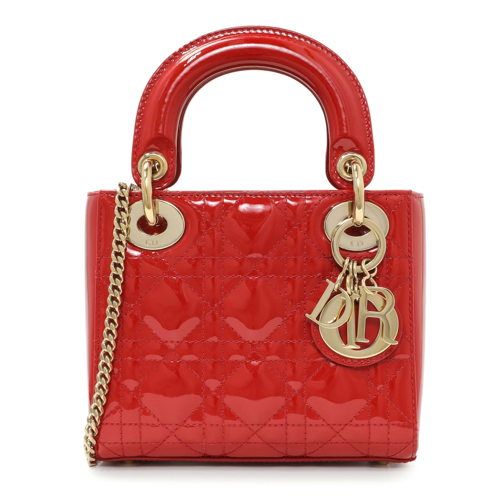 Exclusive Christian Dior Red Patent Cannage Mini Lady Dior — Front View