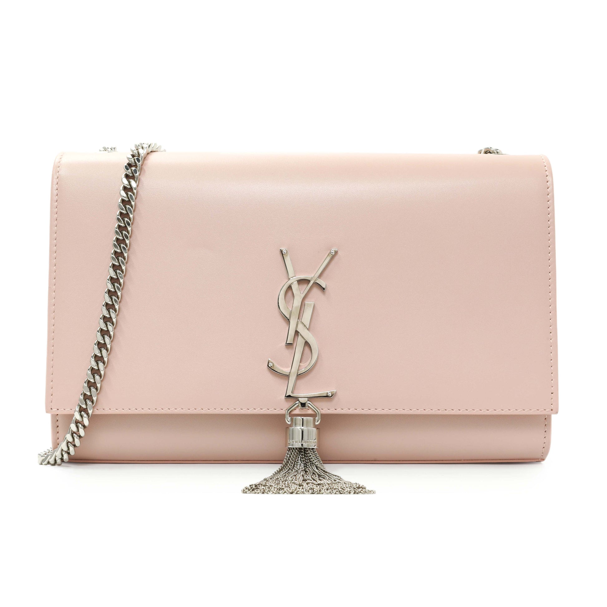 Exclusive Saint Laurent Pink Smooth Calfskin Medium Classic Monogram Kate Tassel Satchel — Front View