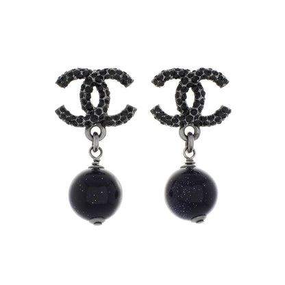 Exclusive Chanel Crystal CC Bead Drop Earrings — Front View