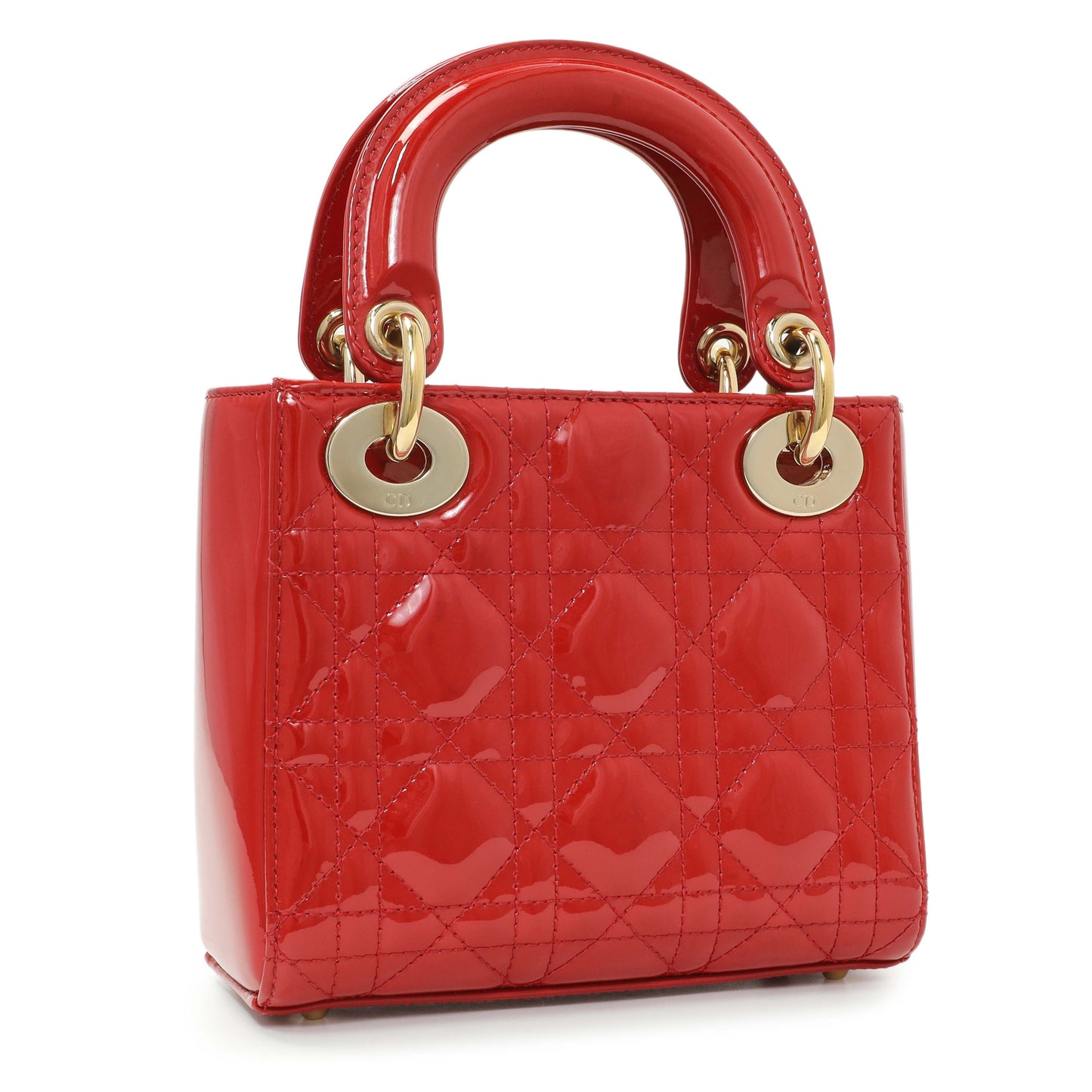 Exclusive Christian Dior Red Patent Cannage Mini Lady Dior — Side View