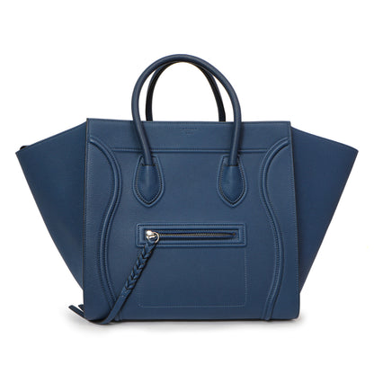 Exclusive Celine Blue Grained Calfskin Medium Phantom Luggage — Front View