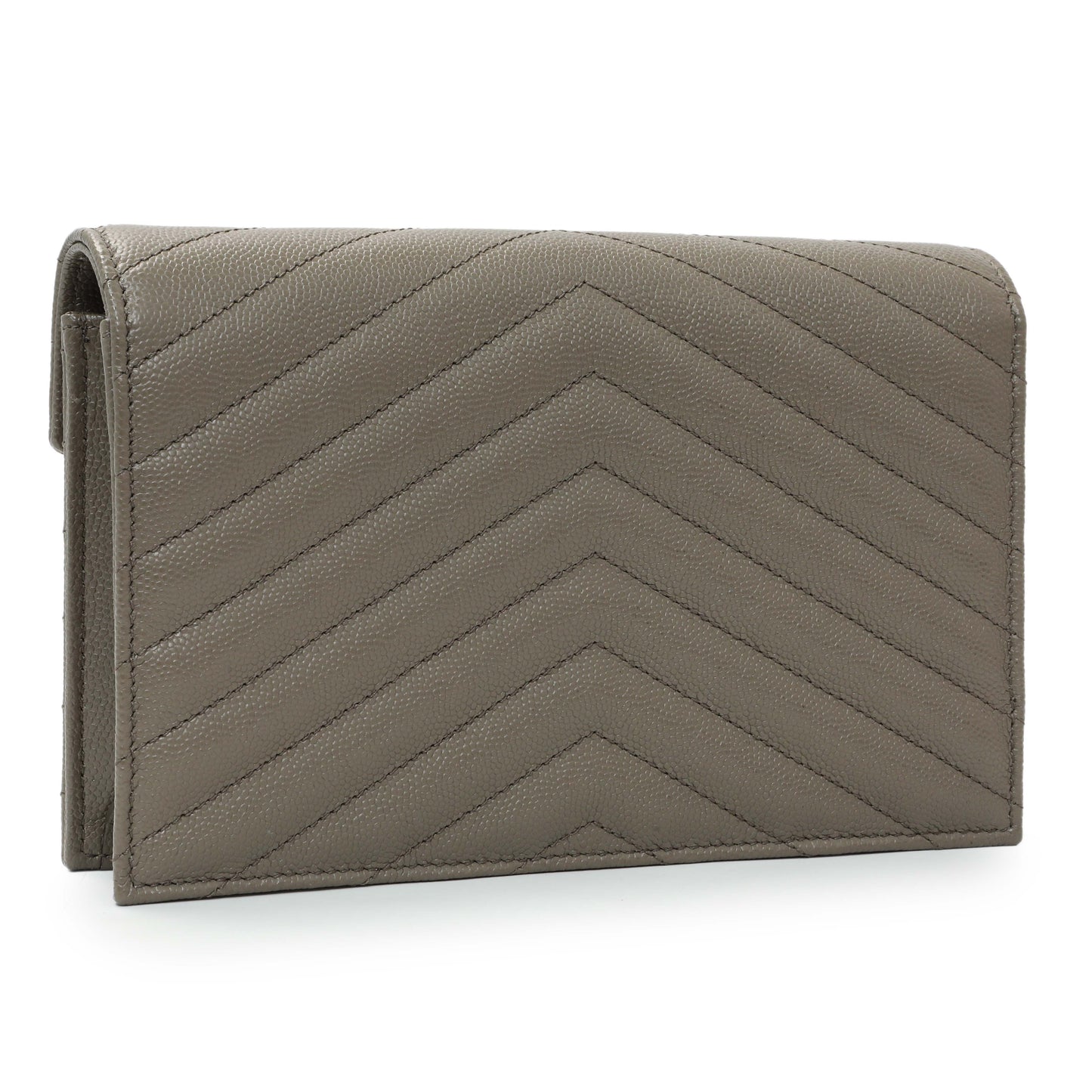 Exclusive Saint Laurent Taupe Grey Grain De Poudre Envelope Chain Wallet — Side View