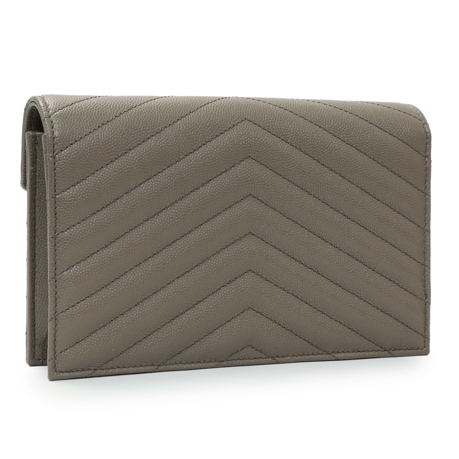 Exclusive Saint Laurent Taupe Grey Grain De Poudre Envelope Chain Wallet — Side View