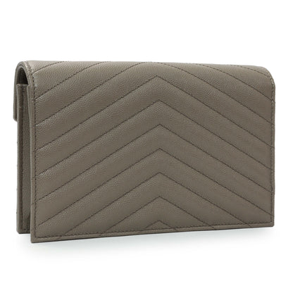 Exclusive Saint Laurent Taupe Grey Grain De Poudre Envelope Chain Wallet — Side View