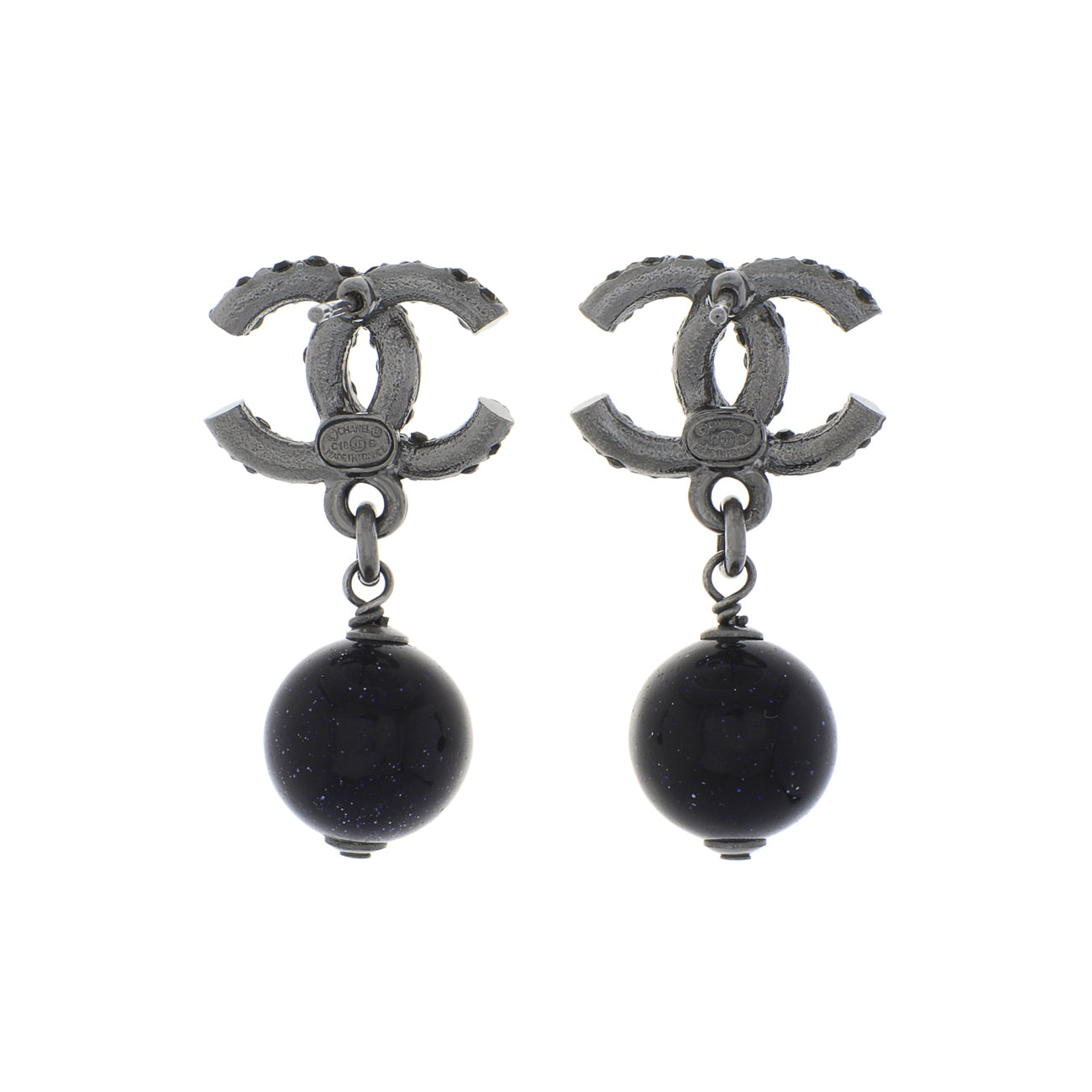 Exclusive Chanel Crystal CC Bead Drop Earrings — Side View