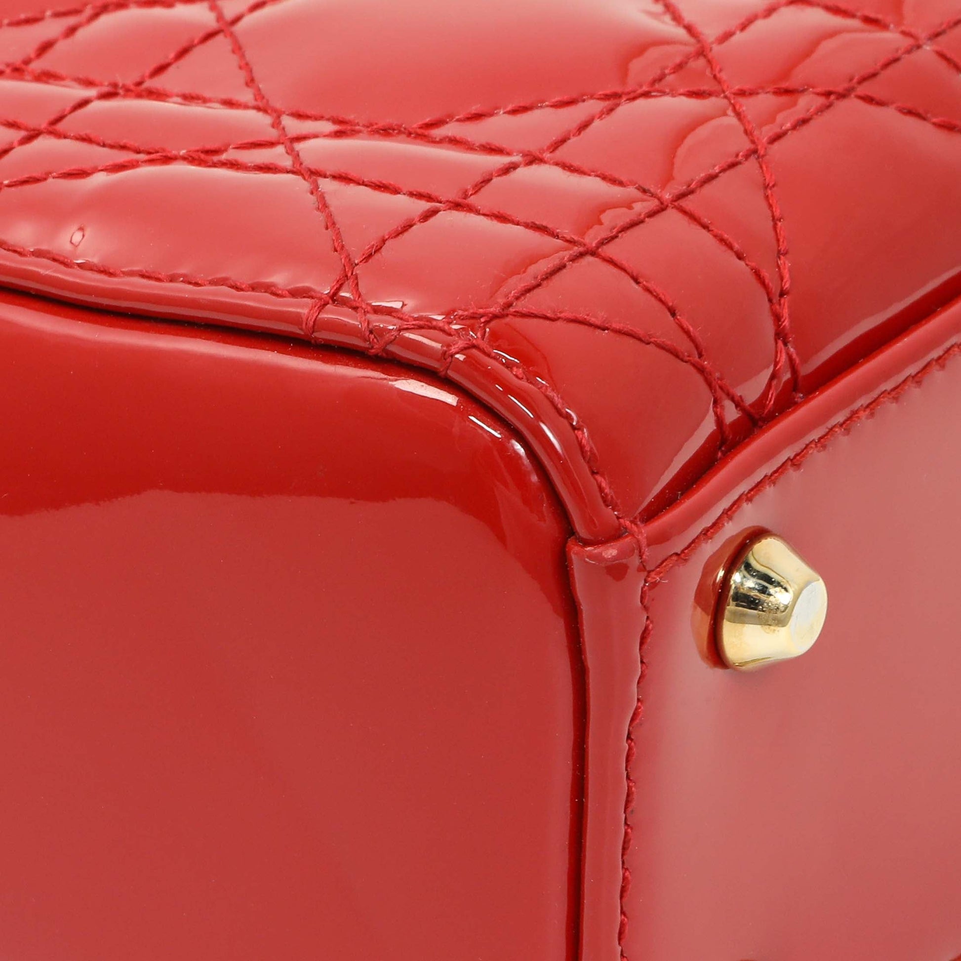 Exclusive Christian Dior Red Patent Cannage Mini Lady Dior — Top View