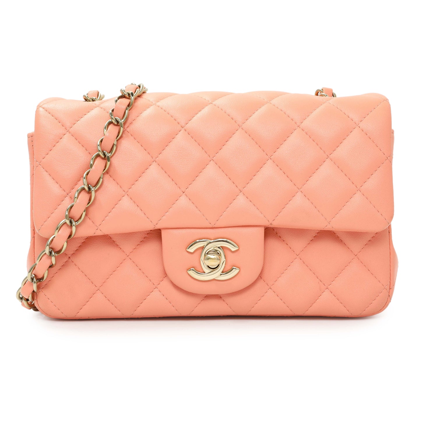 Exclusive Chanel Light Orange Lambskin Mini Rectangular Classic Flap Bag — Front View
