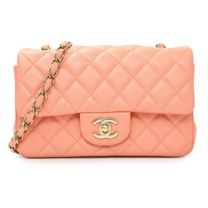 Exclusive Chanel Light Orange Lambskin Mini Rectangular Classic Flap Bag — Front View