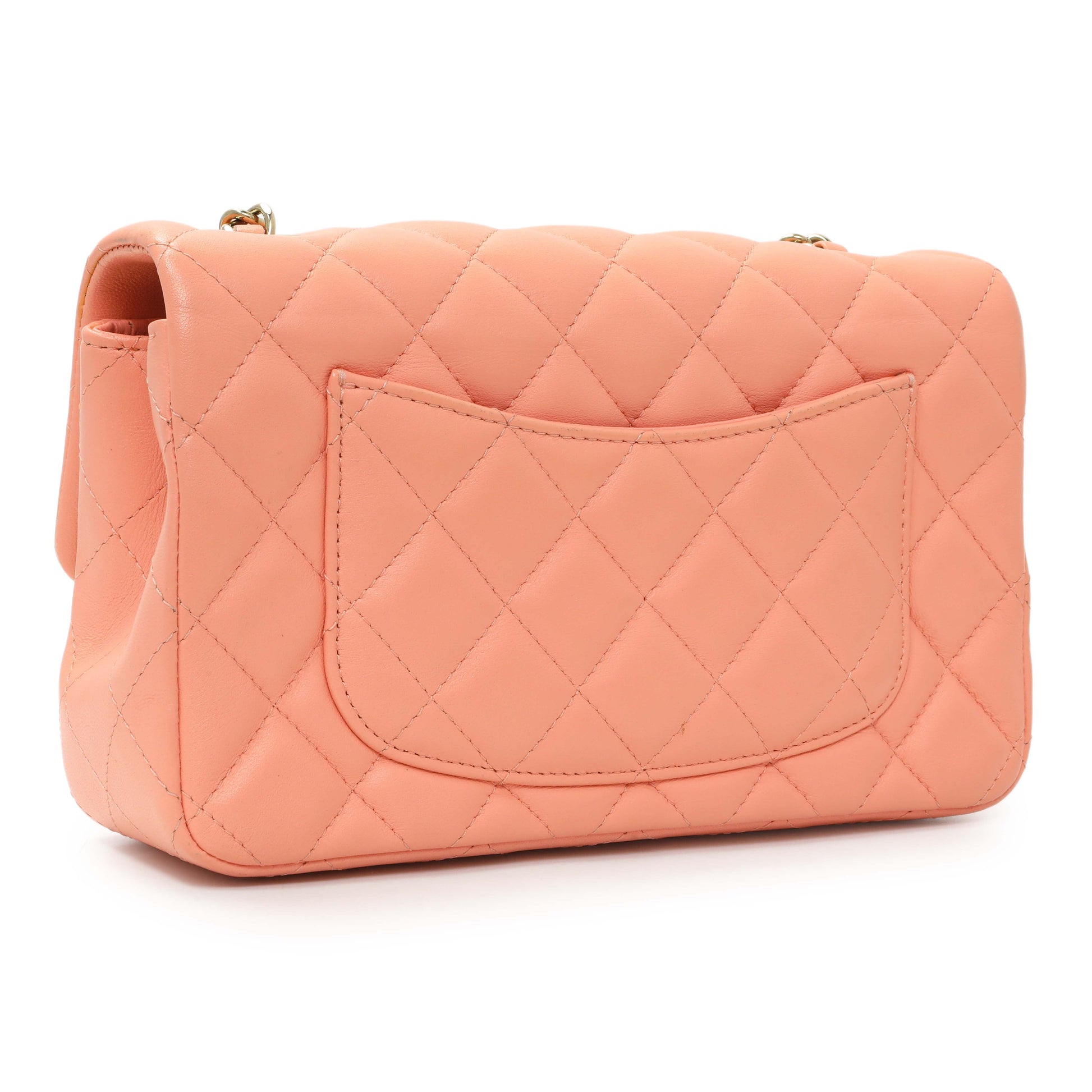 Exclusive Chanel Light Orange Lambskin Mini Rectangular Classic Flap Bag — Side View