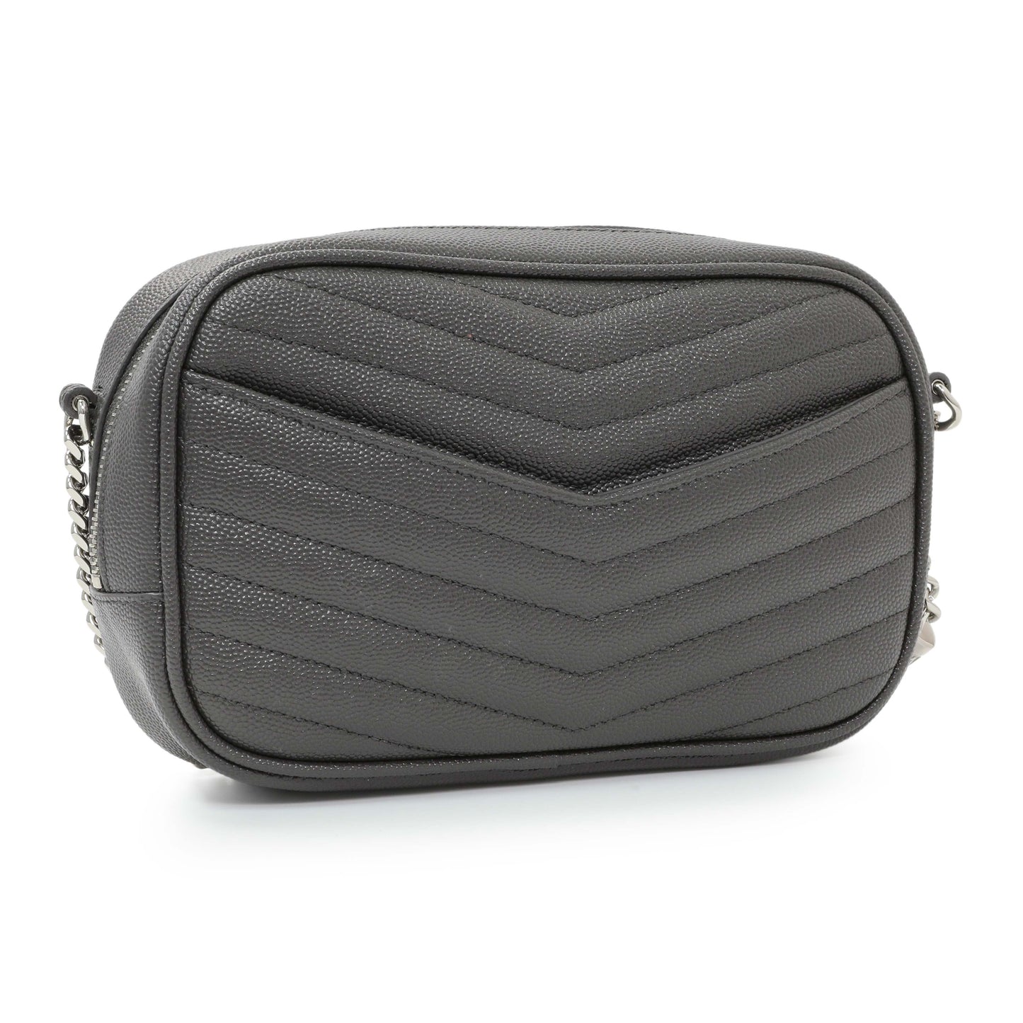 Exclusive Saint Laurent Grey Grain De Poudre Matelasse Monogram Mini Lou Camera Bag — Side View