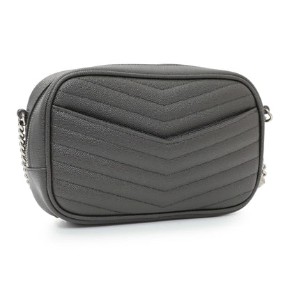 Exclusive Saint Laurent Grey Grain De Poudre Matelasse Monogram Mini Lou Camera Bag — Side View