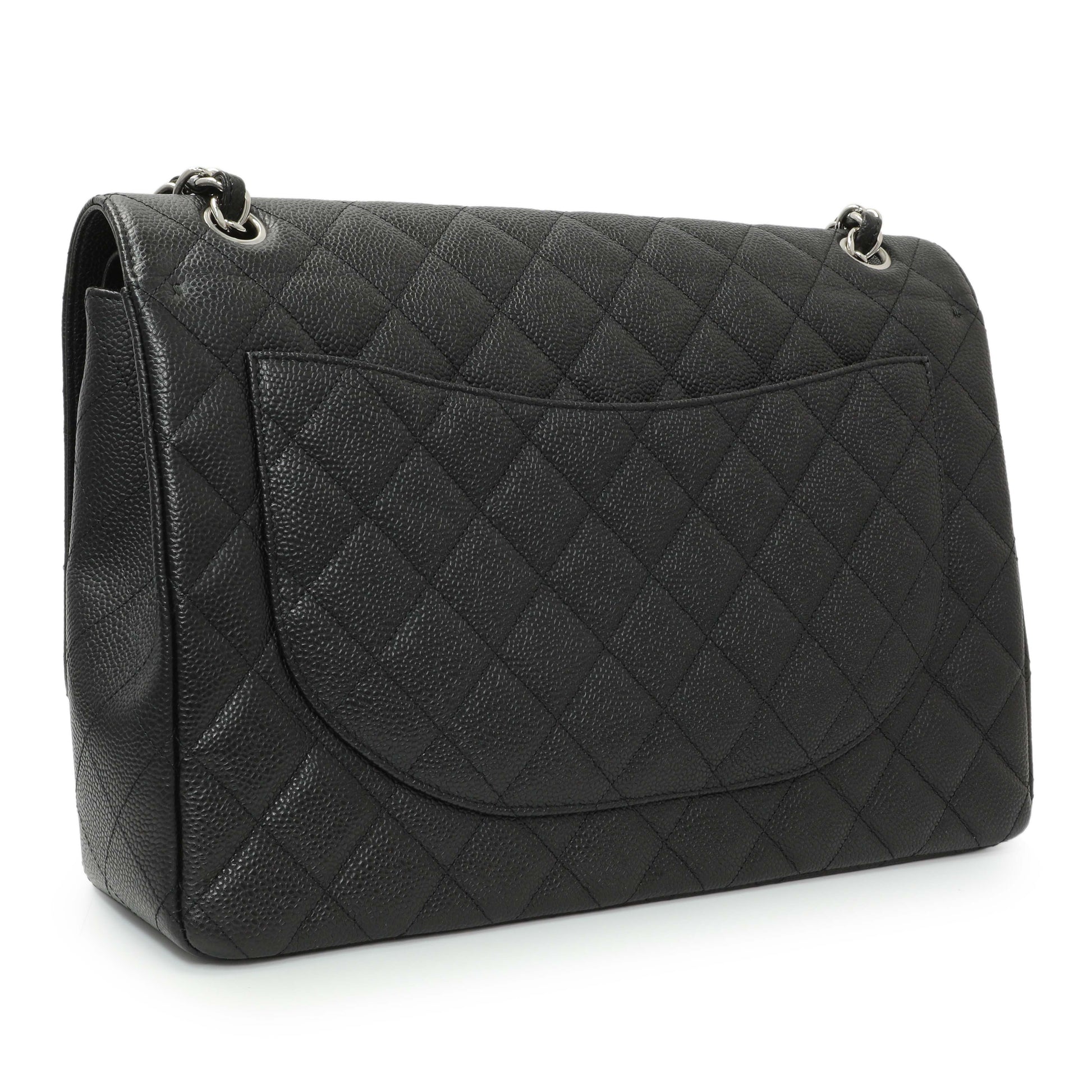 Exclusive Chanel Black Quilted Caviar Maxi Double Flap — Side View