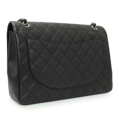 Exclusive Chanel Black Quilted Caviar Maxi Double Flap — Side View