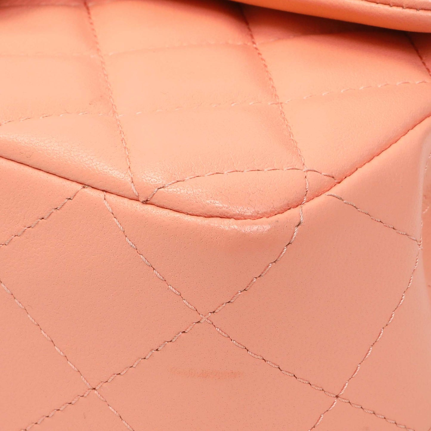 Exclusive Chanel Light Orange Lambskin Mini Rectangular Classic Flap Bag — Detail View