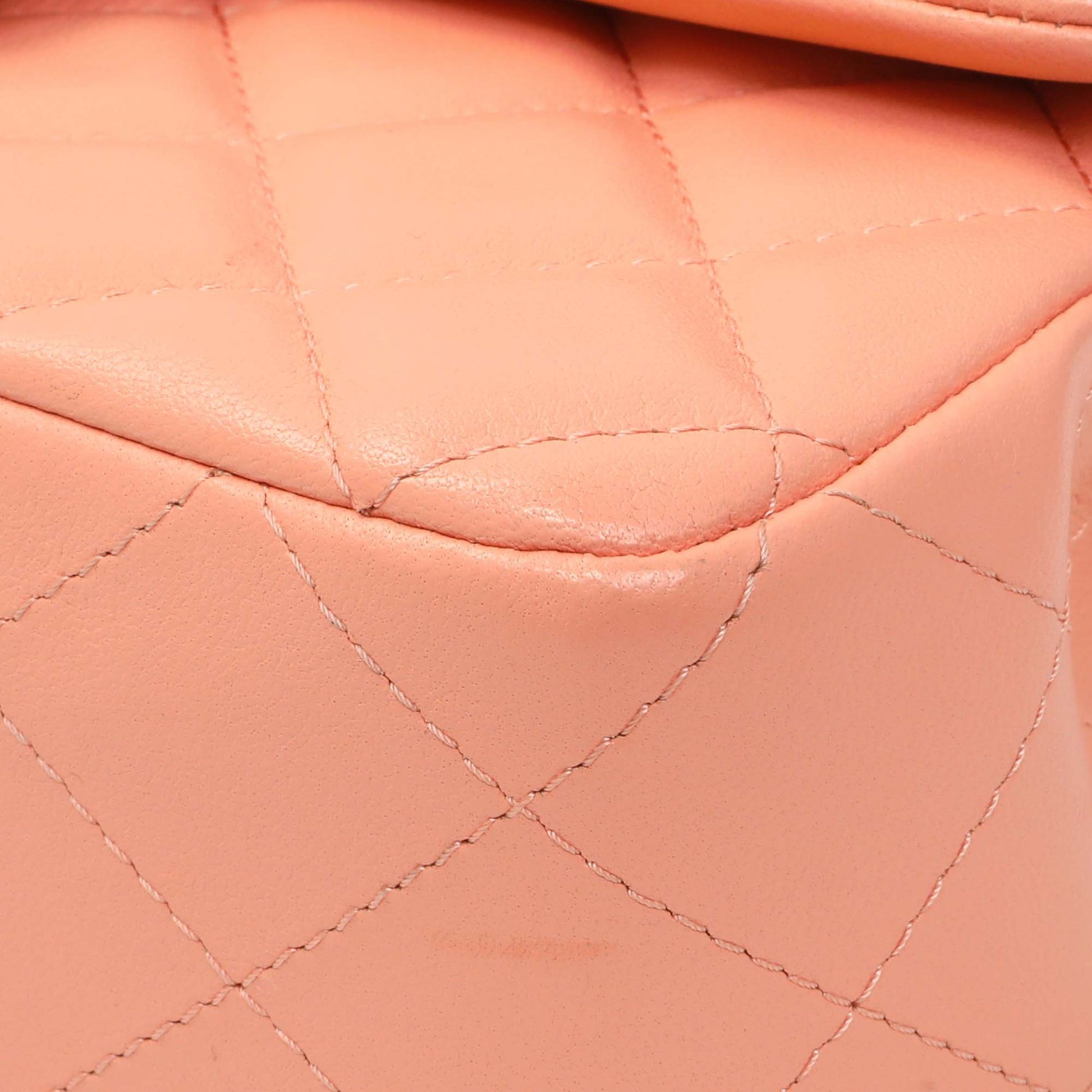 Exclusive Chanel Light Orange Lambskin Mini Rectangular Classic Flap Bag — Detail View