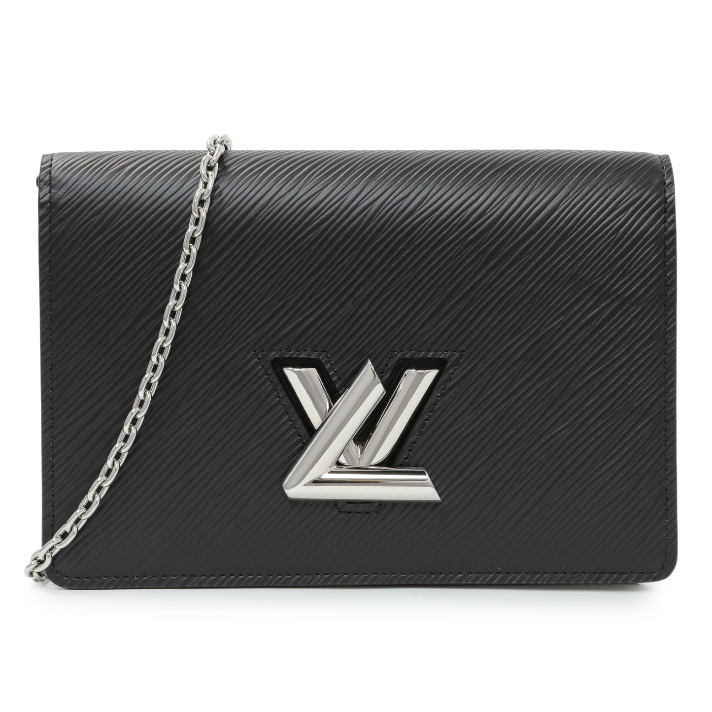 Exclusive Louis Vuitton Black Epi Twist Belt Chain Wallet — Front View