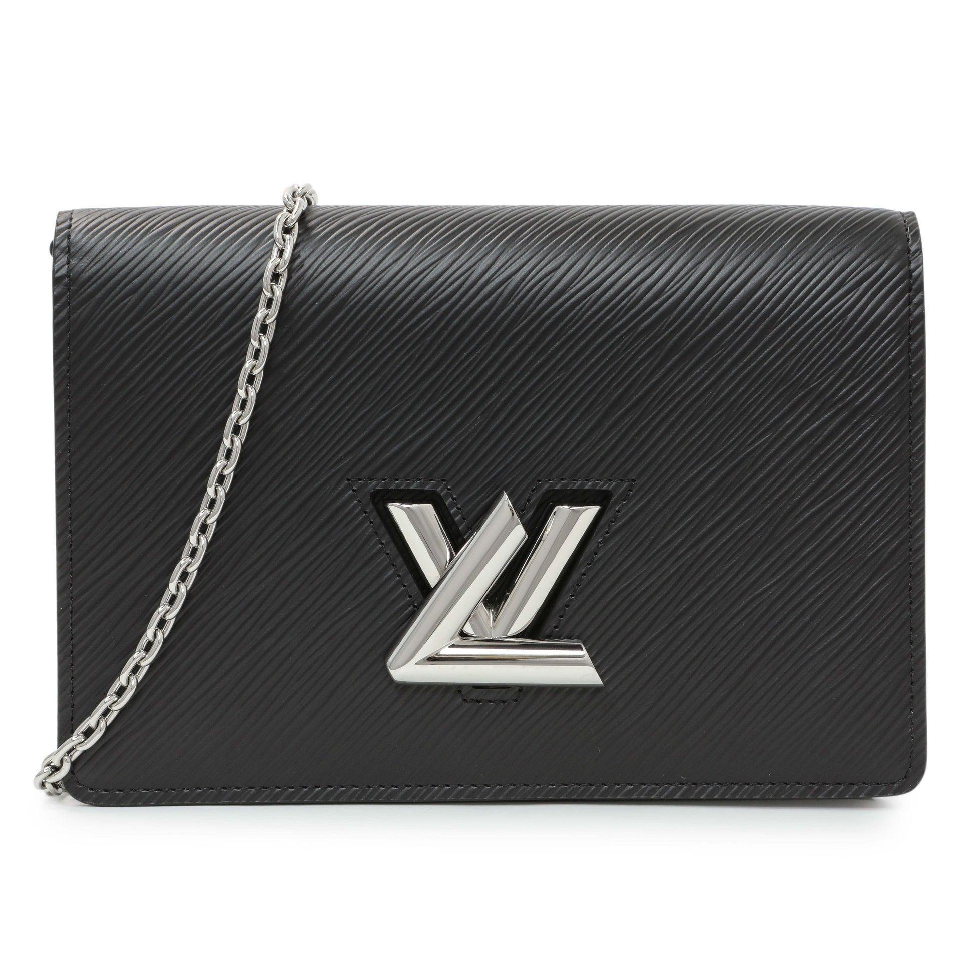 Exclusive Louis Vuitton Black Epi Twist Belt Chain Wallet — Front View