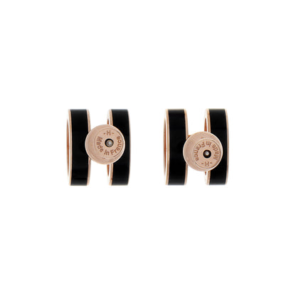 Exclusive Hermes Rose Gold Black Lacquer Pop H Earrings — Side View