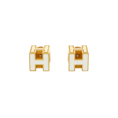 Exclusive Hermes White Lacquered Cage d'H Earrings — Front View