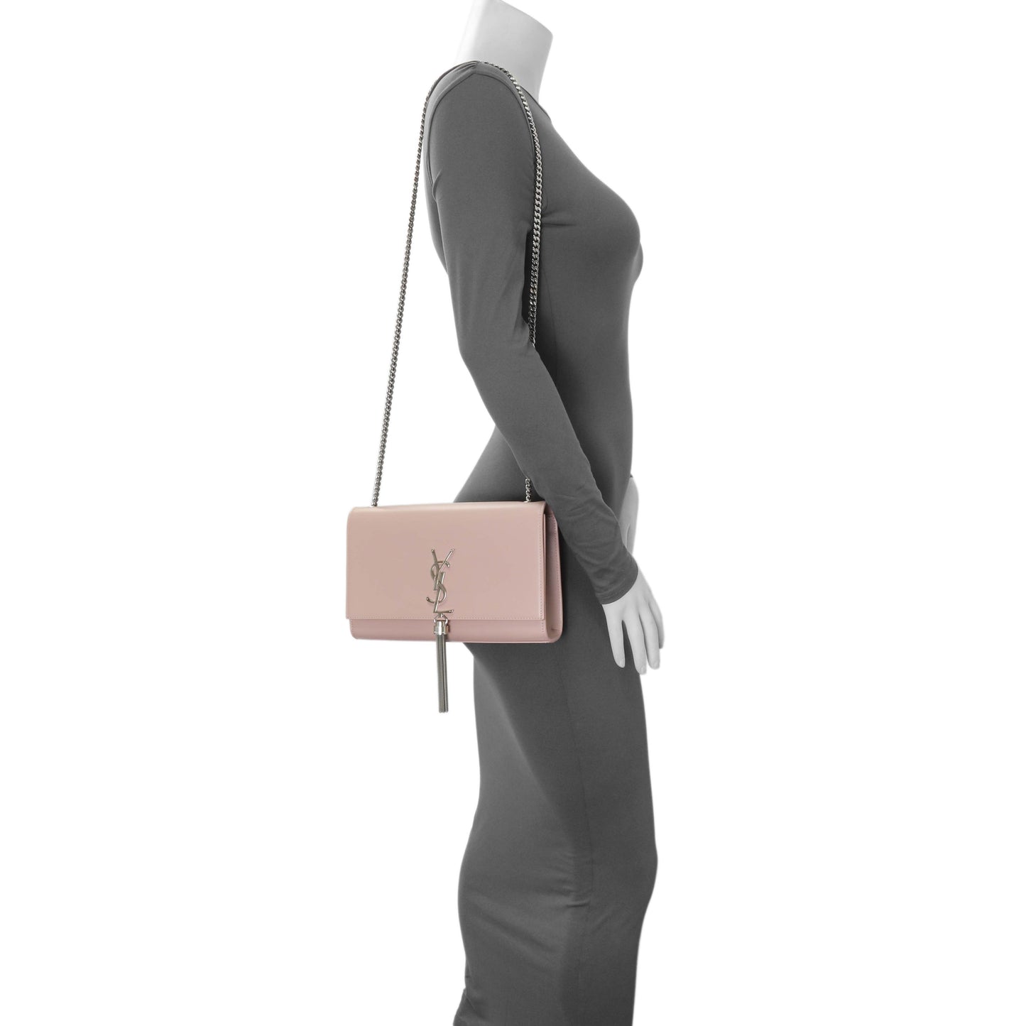 Exclusive Saint Laurent Pink Smooth Calfskin Medium Classic Monogram Kate Tassel Satchel — Alternate View 7