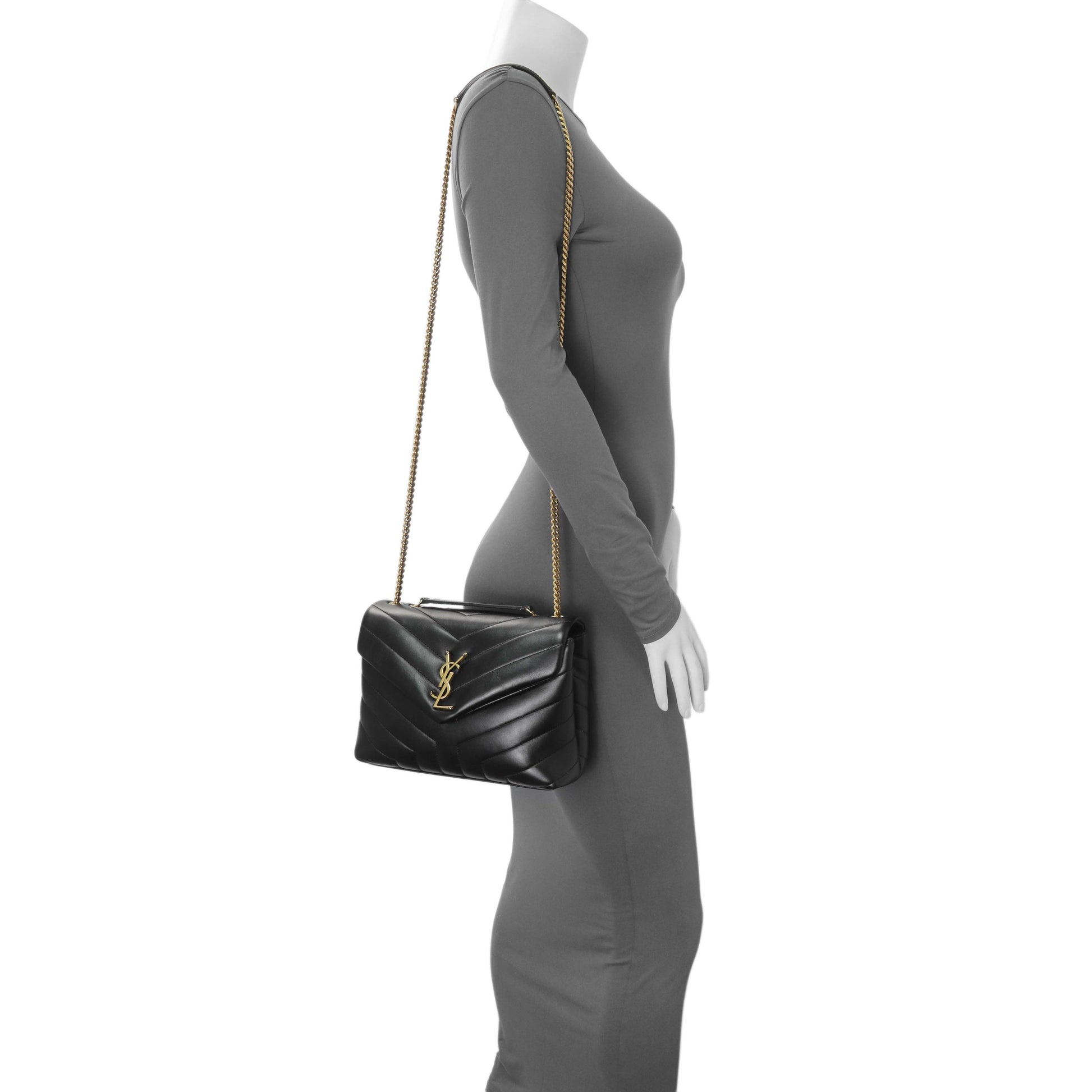 Exclusive Saint Laurent Black Calfskin Y Quilted Monogram Small Loulou Chain Satchel — Alternate View 7