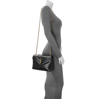 Exclusive Saint Laurent Black Calfskin Y Quilted Monogram Small Loulou Chain Satchel — Alternate View 7
