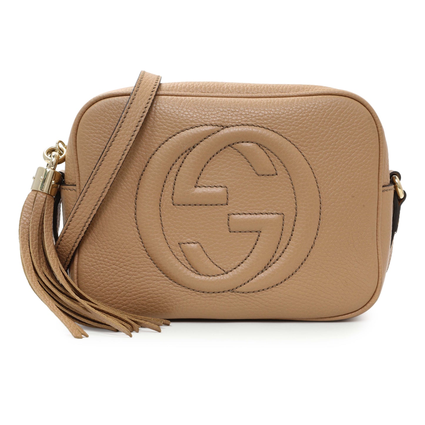 Exclusive Gucci Beige Pebbled Calfskin Small Soho Disco Bag — Front View