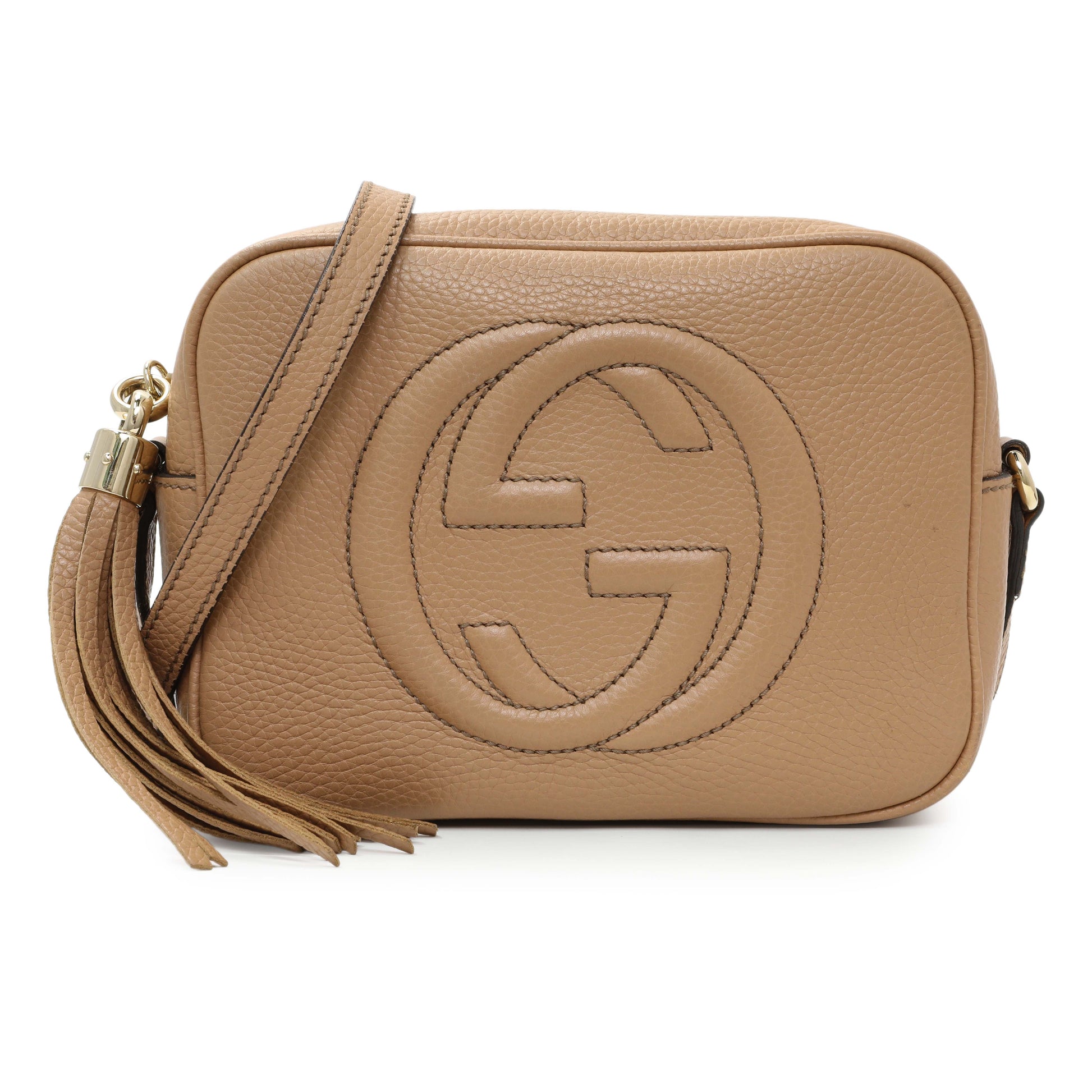 Exclusive Gucci Beige Pebbled Calfskin Small Soho Disco Bag — Front View