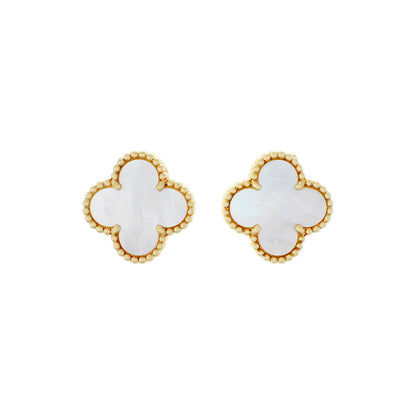 Exclusive Van Cleef & Arpels 18K Yellow Gold Mother of Pearl Vintage Alhambra Earrings — Front View