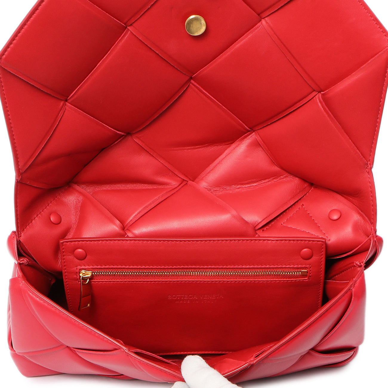 Exclusive Bottega Veneta Red Nappa Intreccio Padded Top Handle Shoulder Bag — Top View