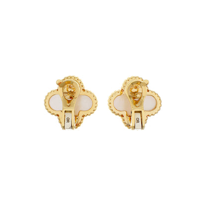 Exclusive Van Cleef & Arpels 18K Yellow Gold Mother of Pearl Vintage Alhambra Earrings — Side View