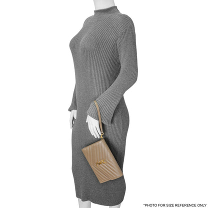 Exclusive Saint Laurent Dark Beige Grain De Poudre Matelasse Chevron Monogram Cassandre Flap Pouch — Alternate View 8