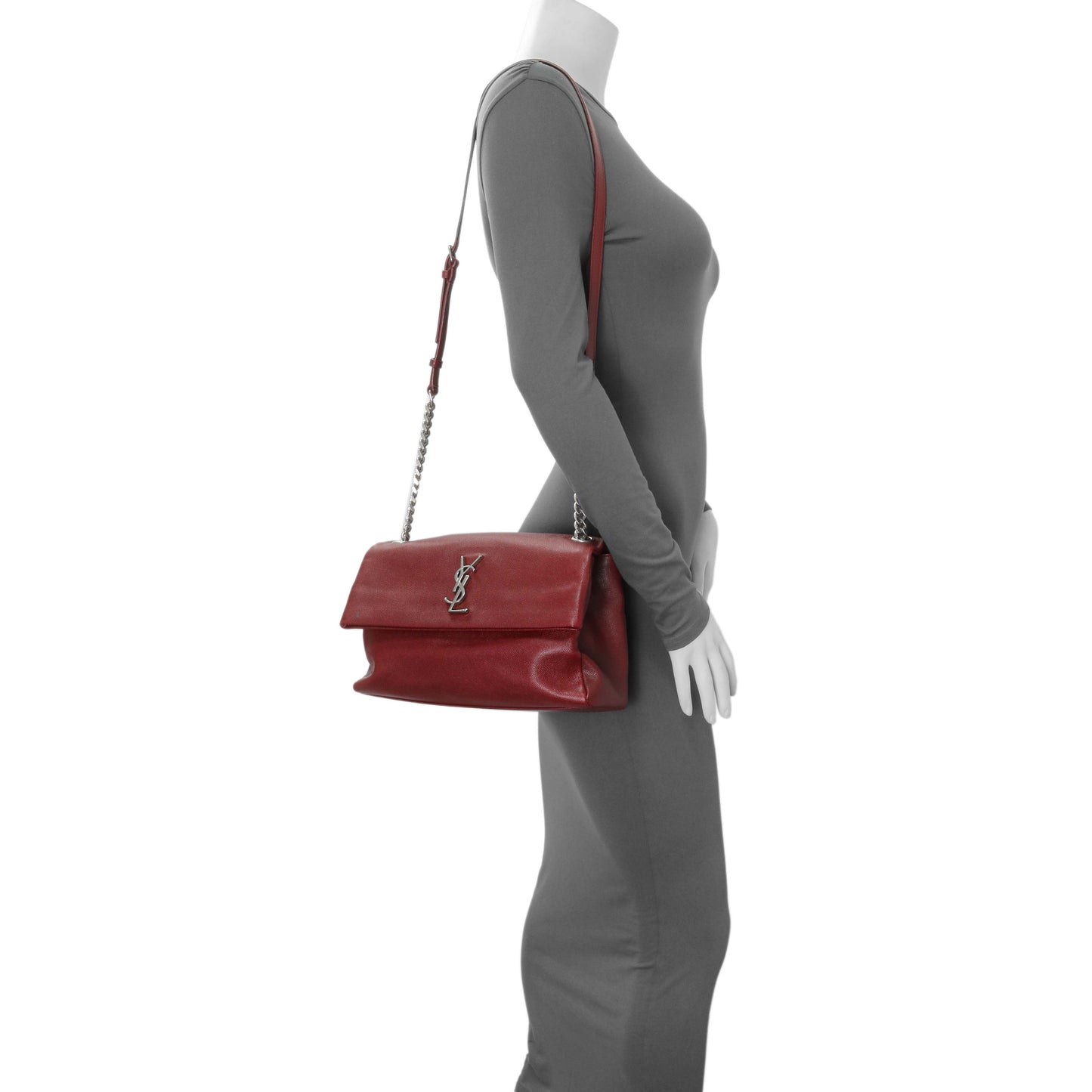 Exclusive Saint Laurent Red Grain De Poudre Medium West Hollywood Monogram Fold-Over — Alternate View 7