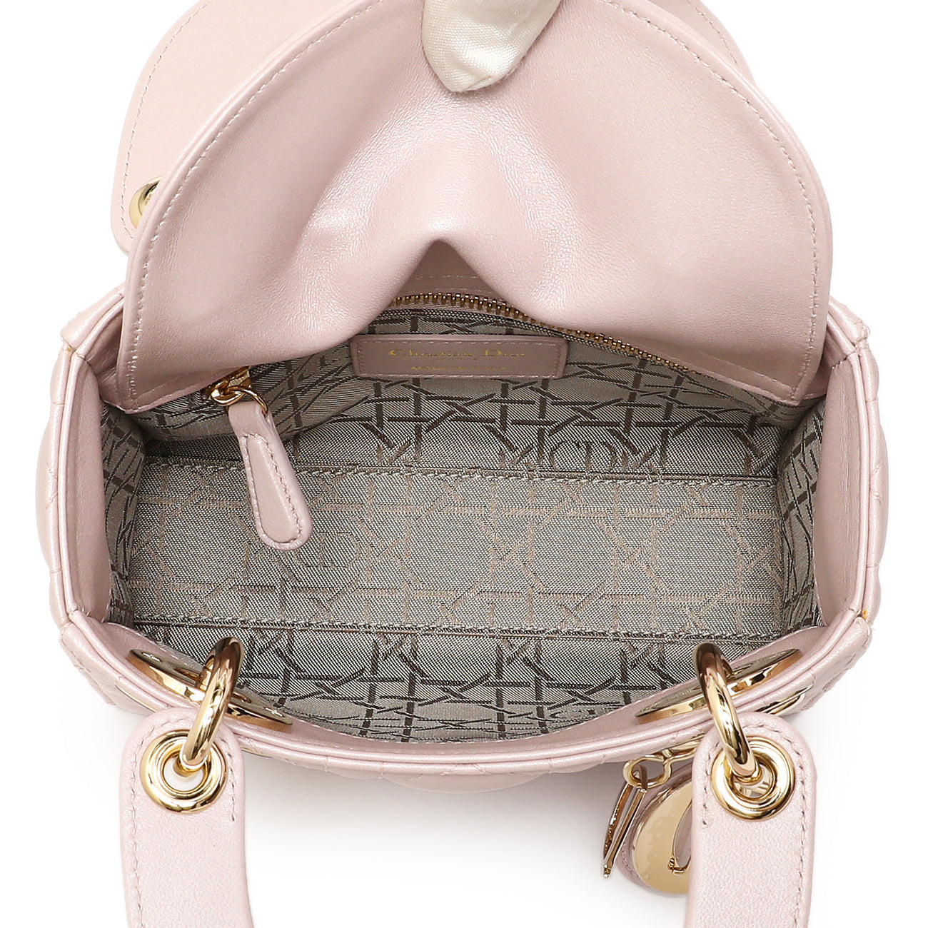 Exclusive Christian Dior Lotus Metallic Lambskin Cannage Mini Lady Dior — Top View