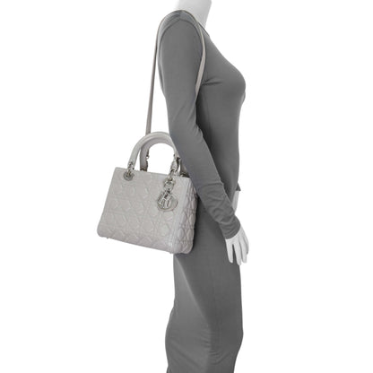Exclusive Christian Dior Grey Lambskin Cannage Medium Lady Dior — Alternate View 16