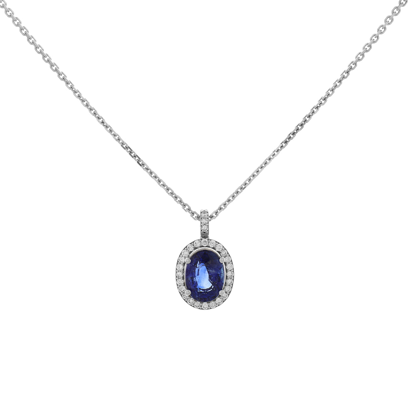 Exclusive 18K White Gold 5.08 Carat Sapphire Diamond Pendant — Front View