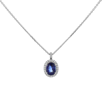 Exclusive 18K White Gold 5.08 Carat Sapphire Diamond Pendant — Front View