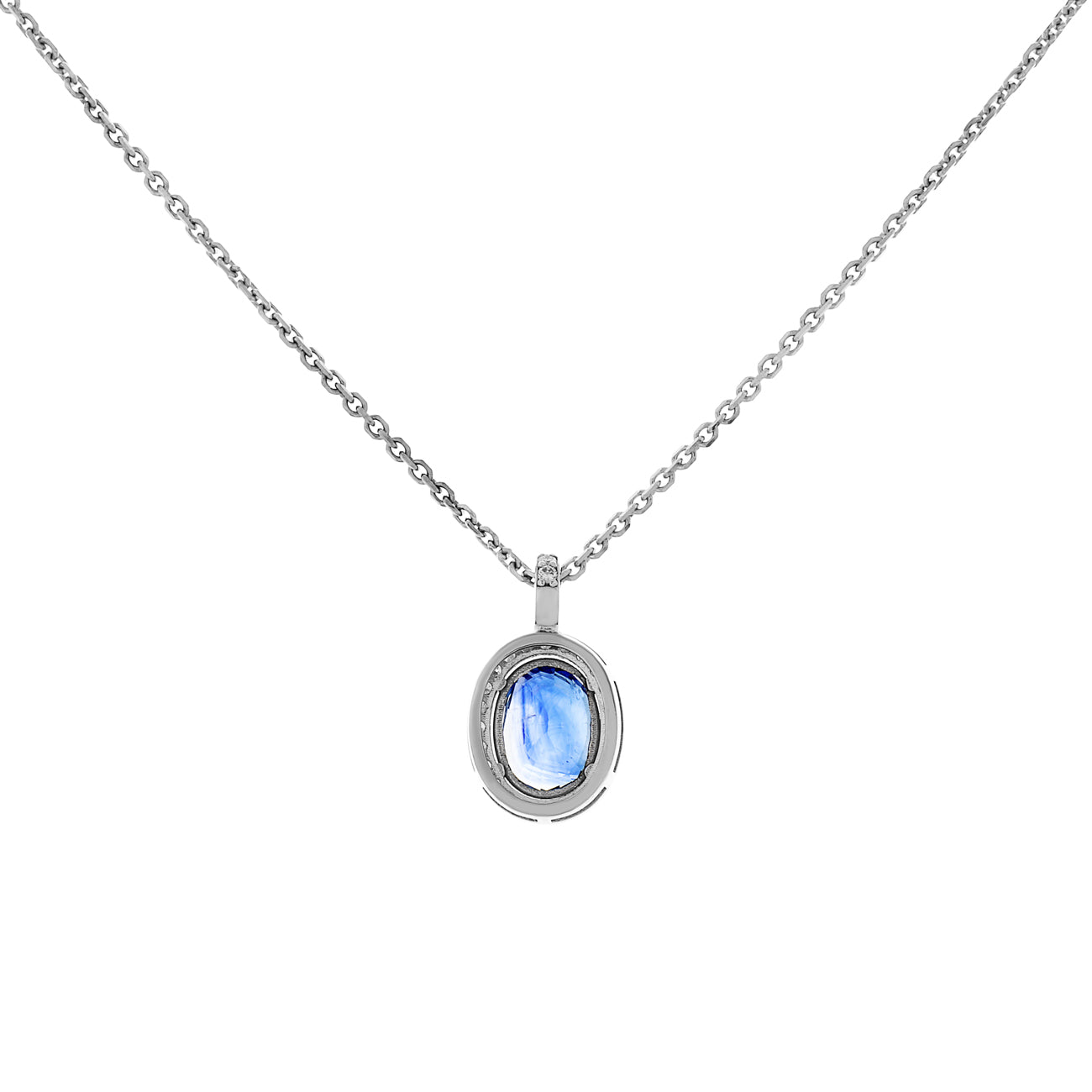 Exclusive 18K White Gold 5.08 Carat Sapphire Diamond Pendant — Side View