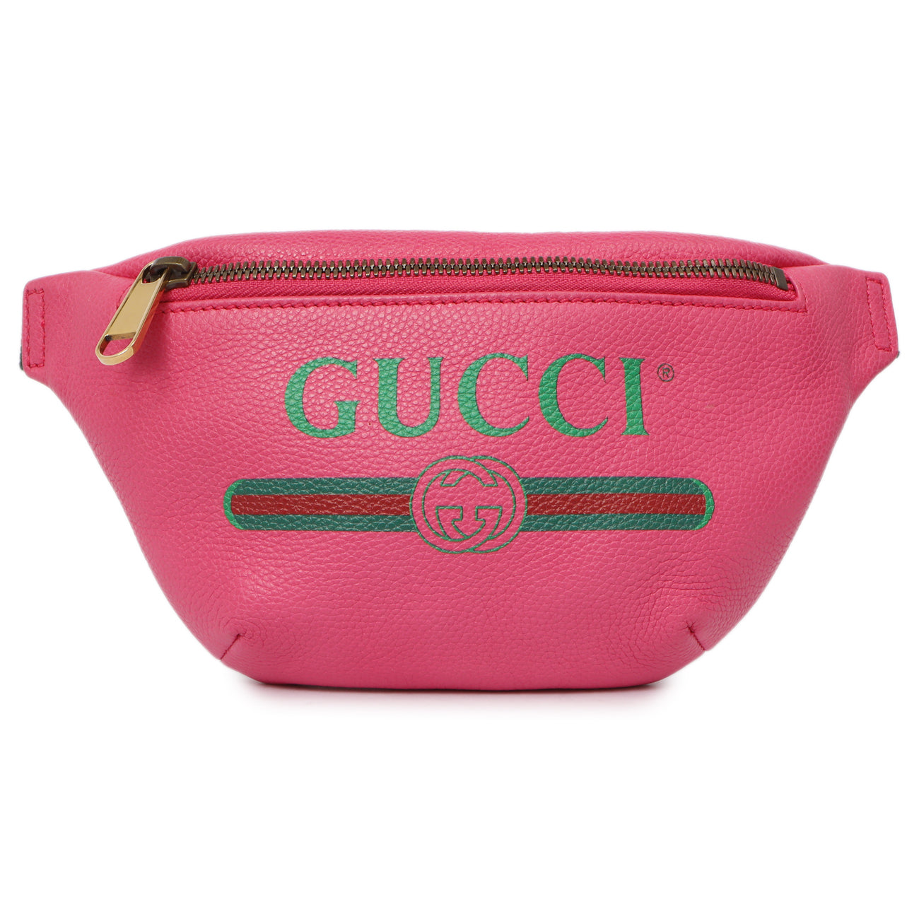 Exclusive Gucci Pink Grained Calfskin Small Logo Belt Bag — Front View