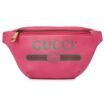 Exclusive Gucci Pink Grained Calfskin Small Logo Belt Bag — Front View