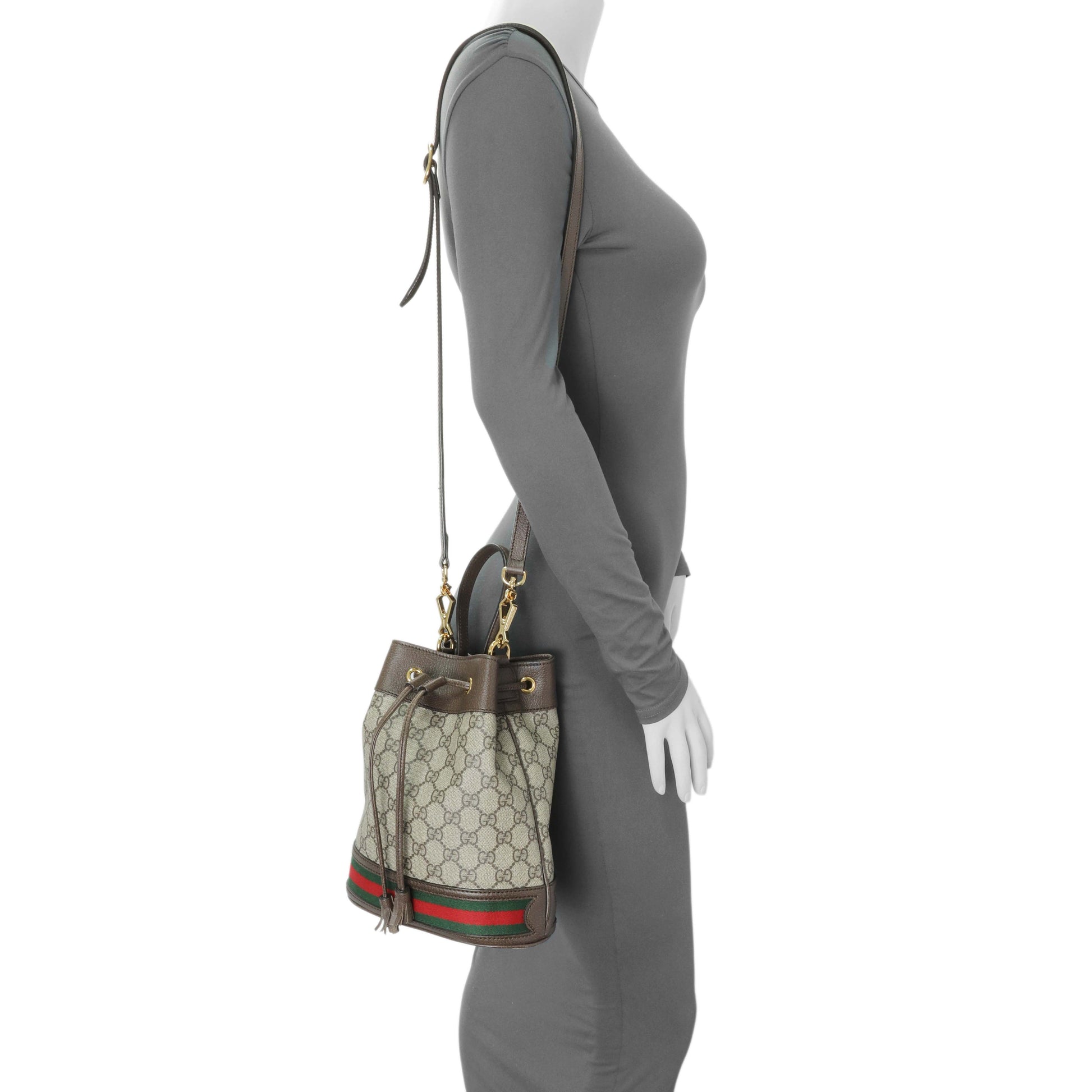 Exclusive Gucci GG Supreme Monogram Web Small Ophidia Bucket Bag — Alternate View 11