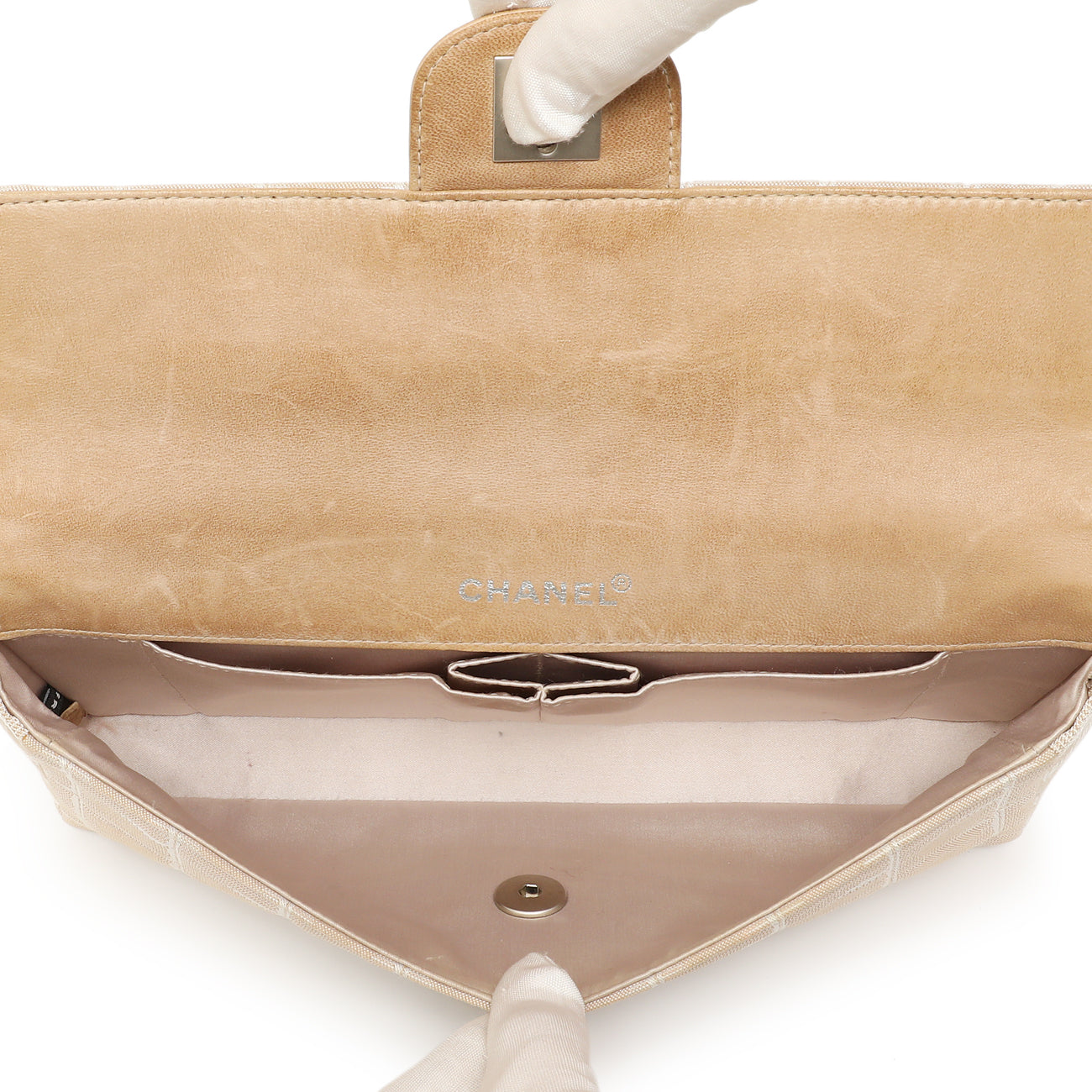 Exclusive Chanel Beige Nylon Travel East West Flap — Lifestyle View