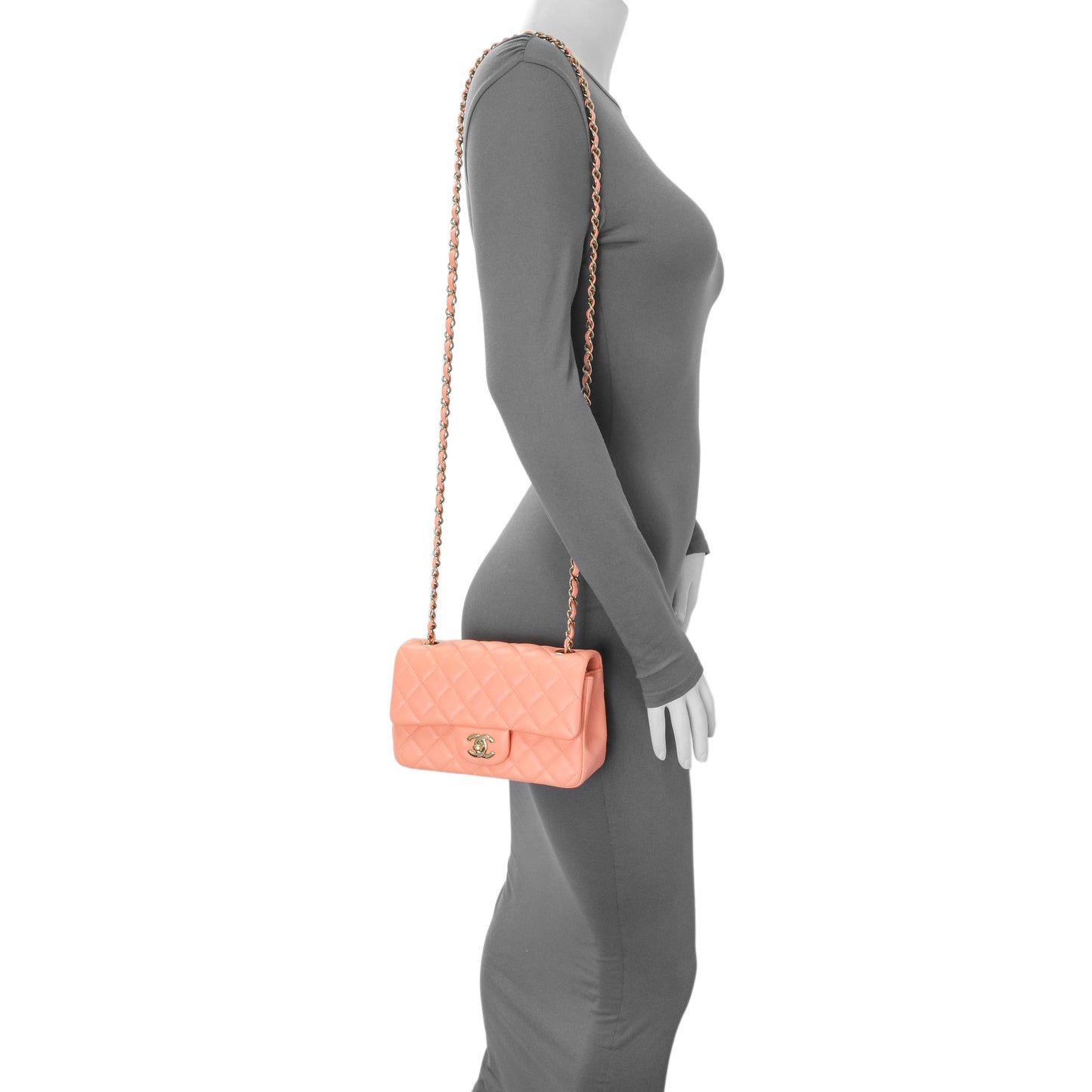 Exclusive Chanel Light Orange Lambskin Mini Rectangular Classic Flap Bag — Alternate View 13